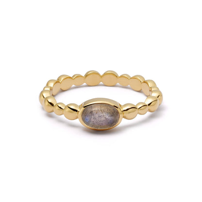 Labradorite Healing Stone Bobble Ring 18ct Gold Plate