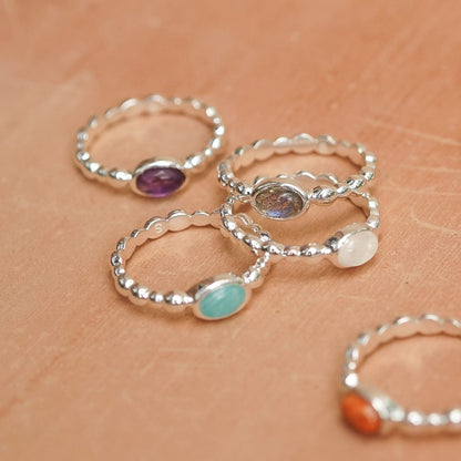 Labradorite Healing Stone Bobble Ring Sterling Silver