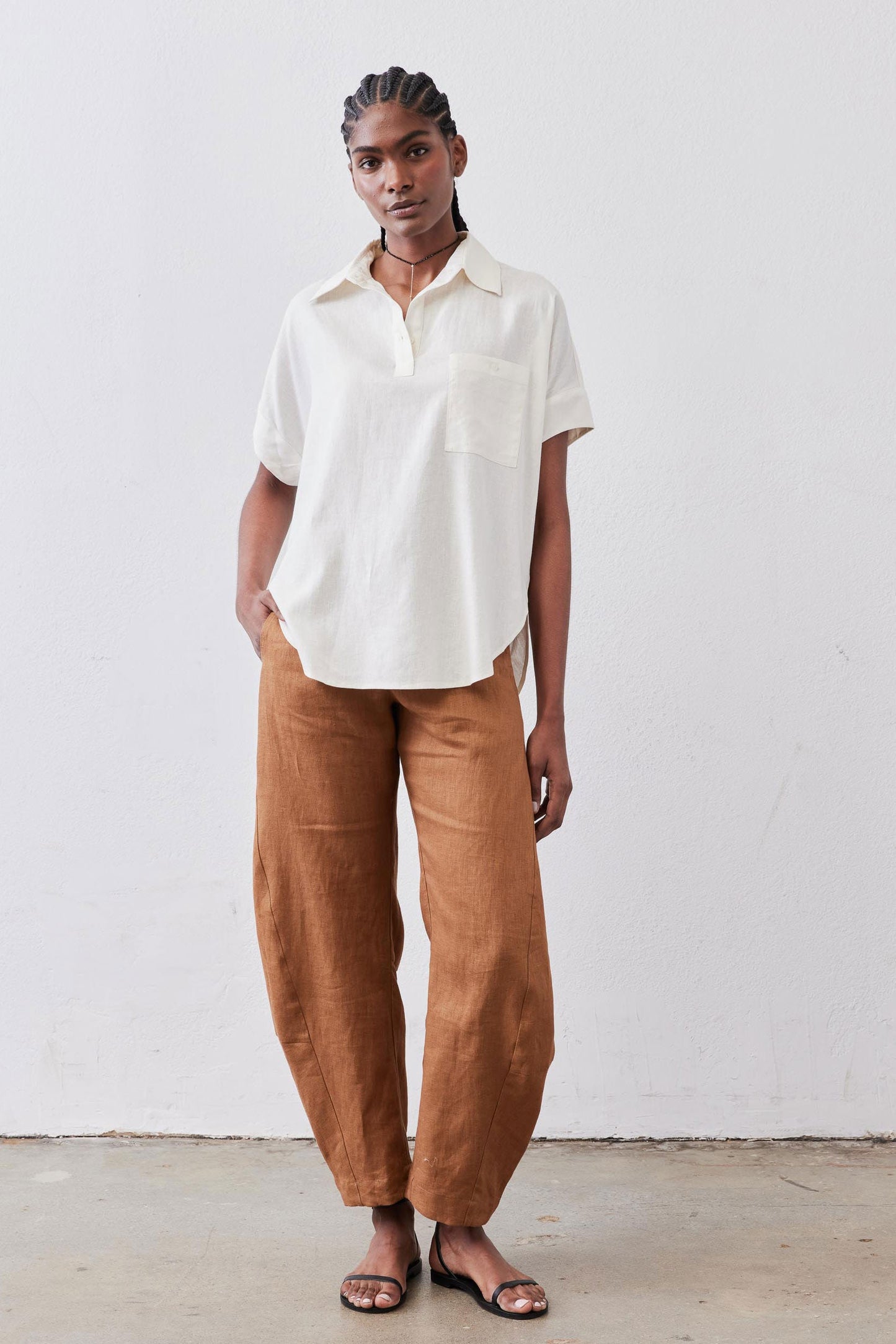 Pullover Short Sleeve Linen Blouse