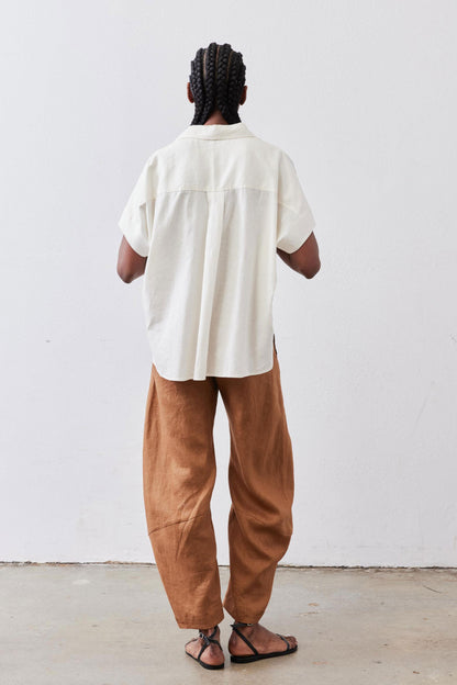 Pullover Short Sleeve Linen Blouse