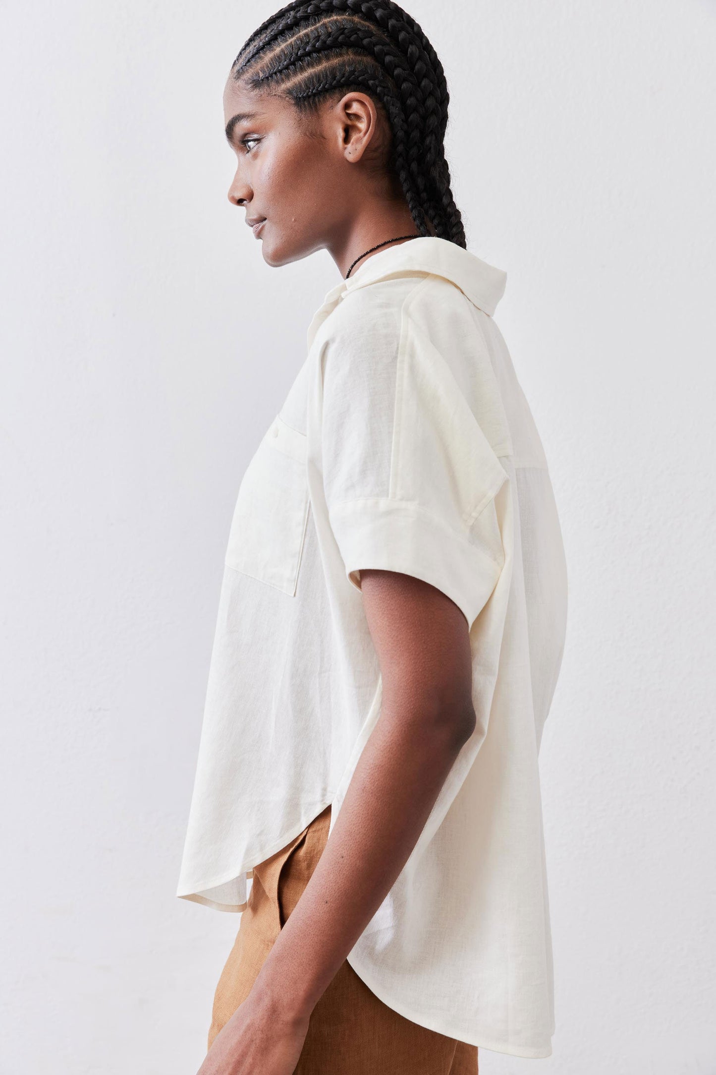 Pullover Short Sleeve Linen Blouse