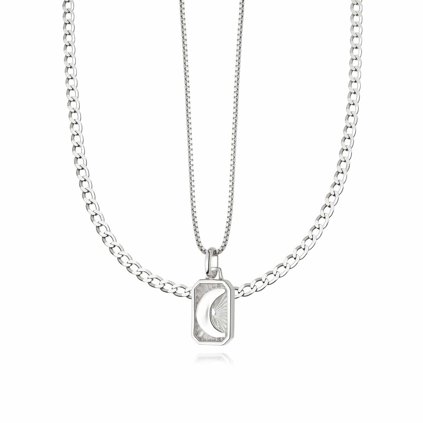 Luna Curb Necklace Layering Set Sterling Silver