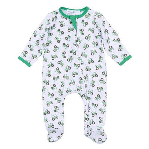 Magnolia Baby - Footie with Zipper - Lil’ Green Tractor