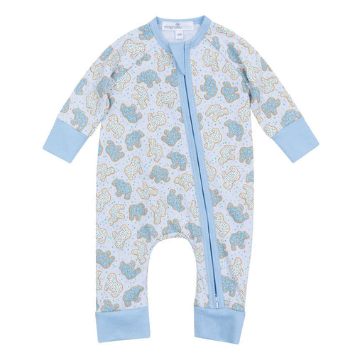 Magnolia Baby - Zippered Playsuit - Blue Animal Crackers