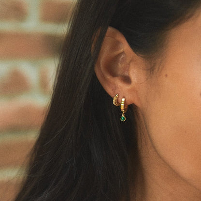Malachite Healing Huggie Hoop Earrings 18ct Gold Plate