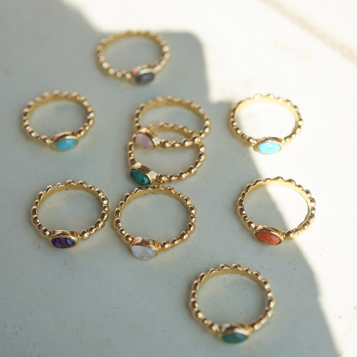 Malachite Healing Stone Bobble Ring 18ct Gold Plate