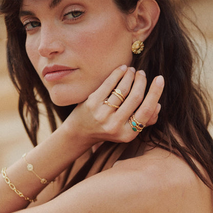 Malachite Healing Stone Bobble Ring 18ct Gold Plate