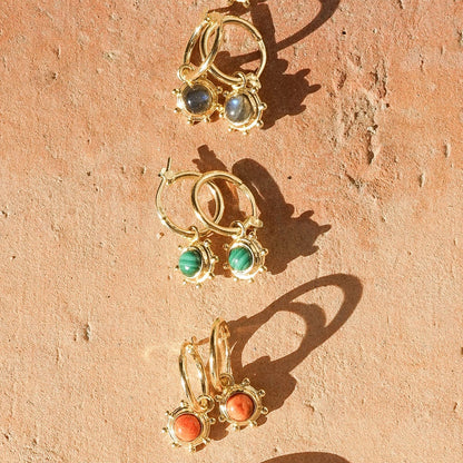Malachite Healing Stone Charm Earrings 18ct Gold Plate