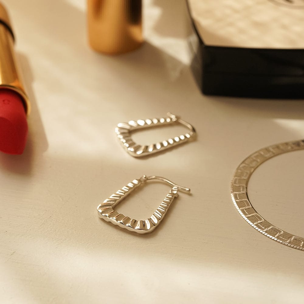 Maxi Ridged Creole Hoop Earrings Sterling Silver