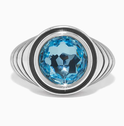 Meridian Aurora Domed Ring Silver Aqua Size 8