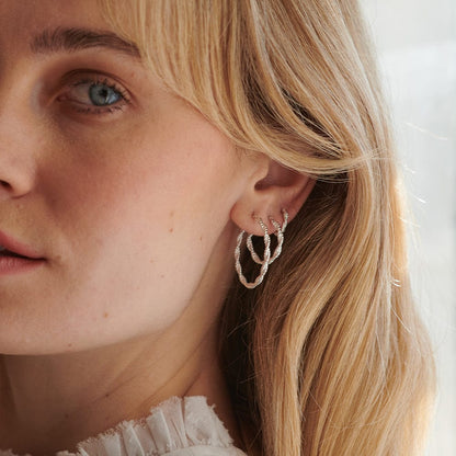 Midi Rope Twist Hoop Earrings Sterling Silver