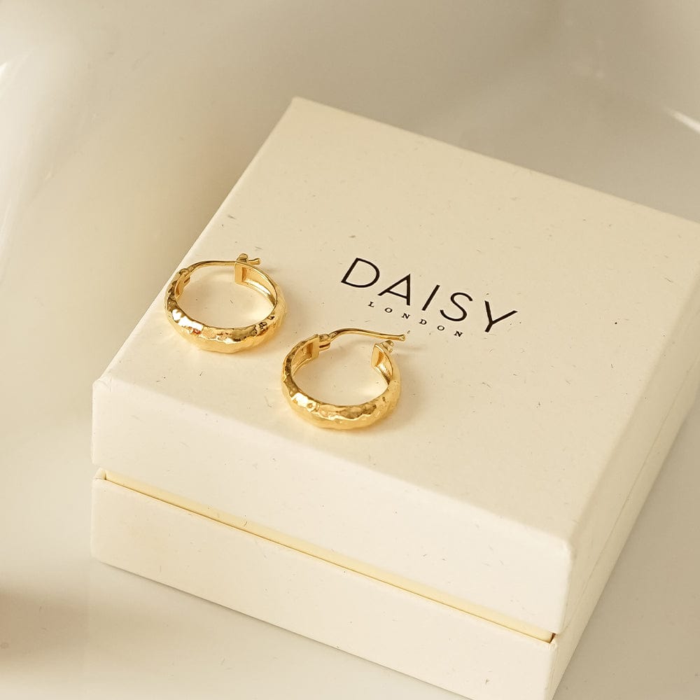 Midi Textured Hoop Earrings 18ct Gold Plate