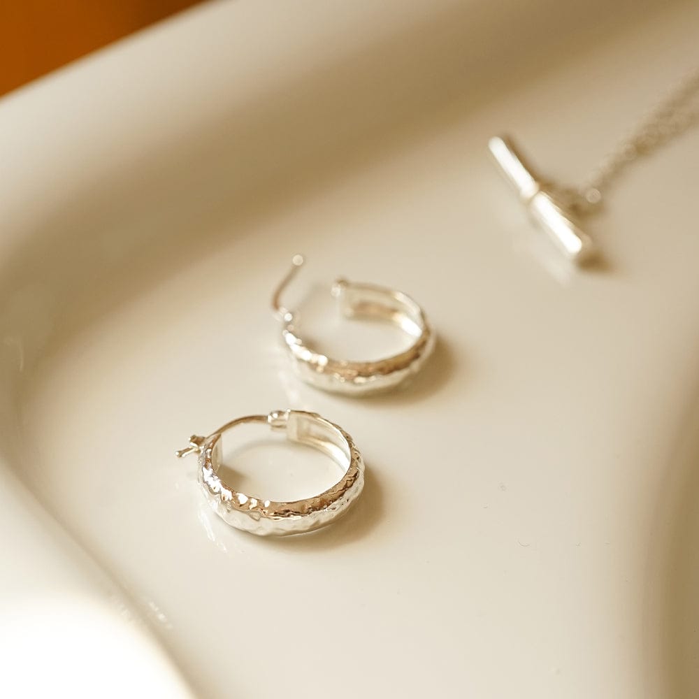Midi Textured Hoop Earrings Sterling Silver
