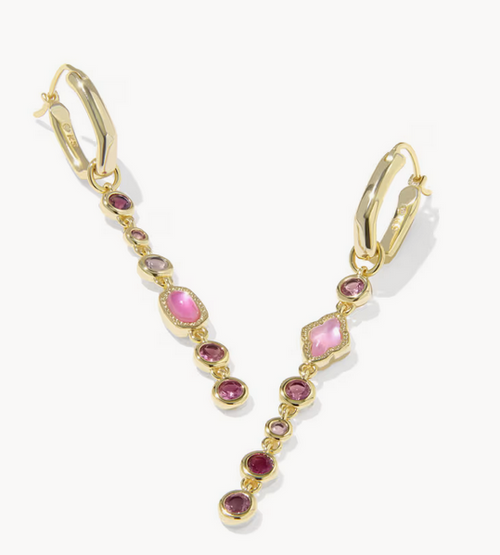 Mini Elisa Abbie Huggie Earrings Gold Pink Mix