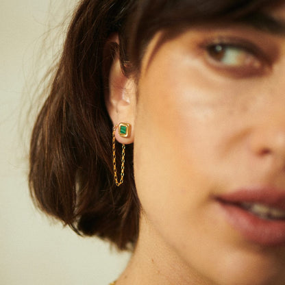 Mini Malachite Palm Stud Earrings 18ct Gold Plate