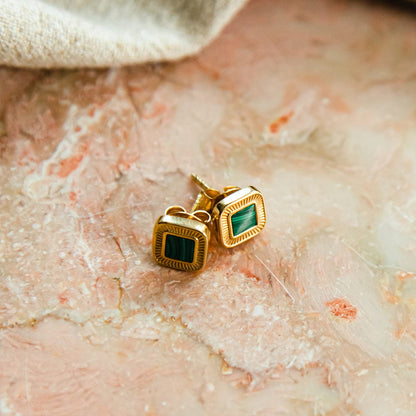 Mini Malachite Palm Stud Earrings 18ct Gold Plate