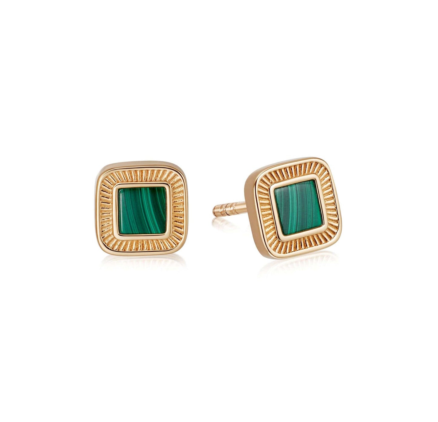 Mini Malachite Palm Stud Earrings 18ct Gold Plate