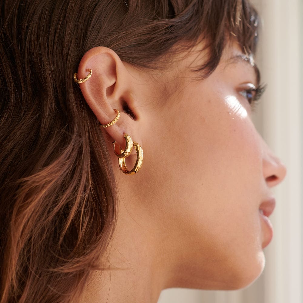 Mini Textured Hoop Earrings 18ct Gold Plate