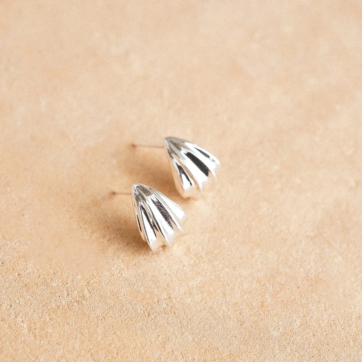 Wave Stud Earrings Silver Plate