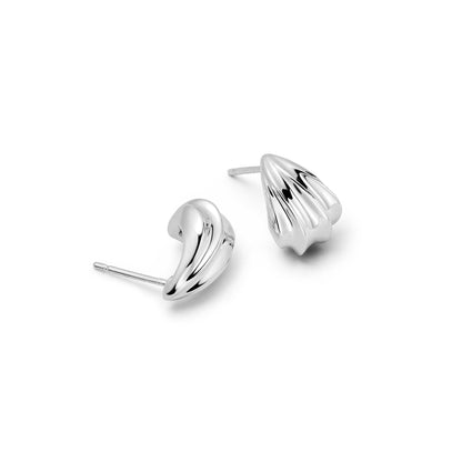 Wave Stud Earrings Silver Plate