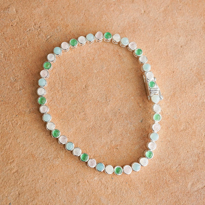 Mixed Gemstone Tennis Bracelet Silver Plate