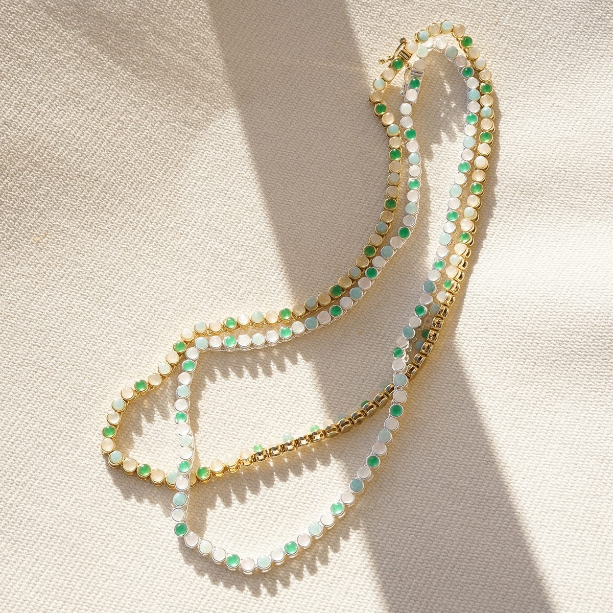 Mixed Gemstone Tennis Necklace Silver Plate