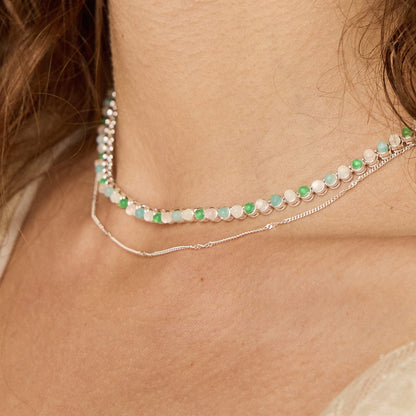 Mixed Gemstone Tennis Necklace Silver Plate