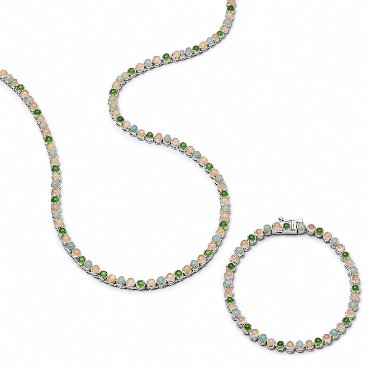 Mixed Gemstone Tennis Set Silver Plate