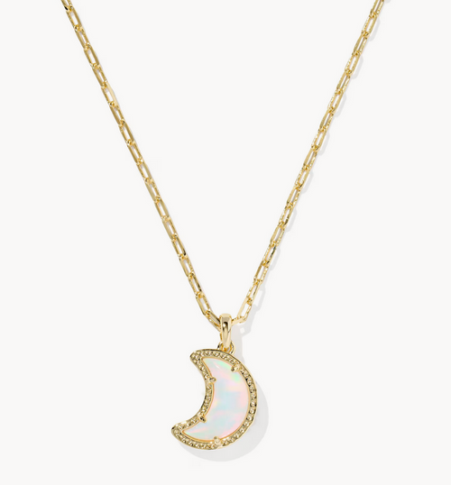 Moon Short Pendant Gold White Opalescent Resin