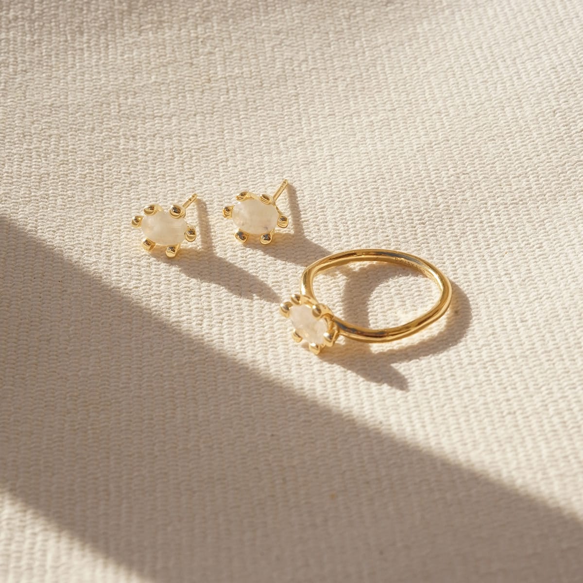Moonstone Claw Stud Earrings 18ct Gold Plate