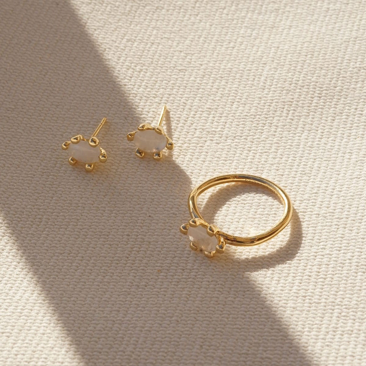 Moonstone Claw Stud Earrings 18ct Gold Plate