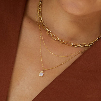 Moonstone June Birthstone Charm Necklace 18ct Gold Plate
