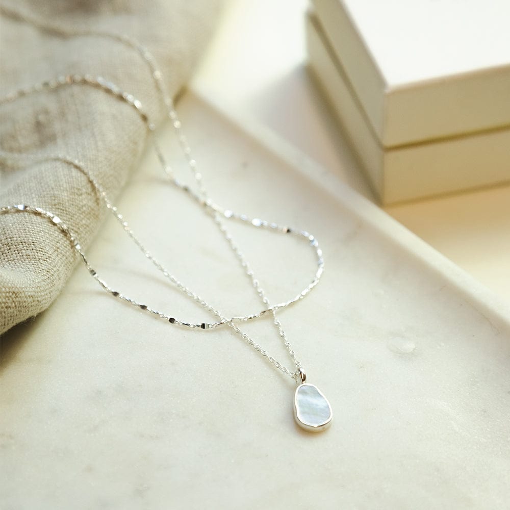 Mother Of Pearl Chain Layering Set Sterling Silver