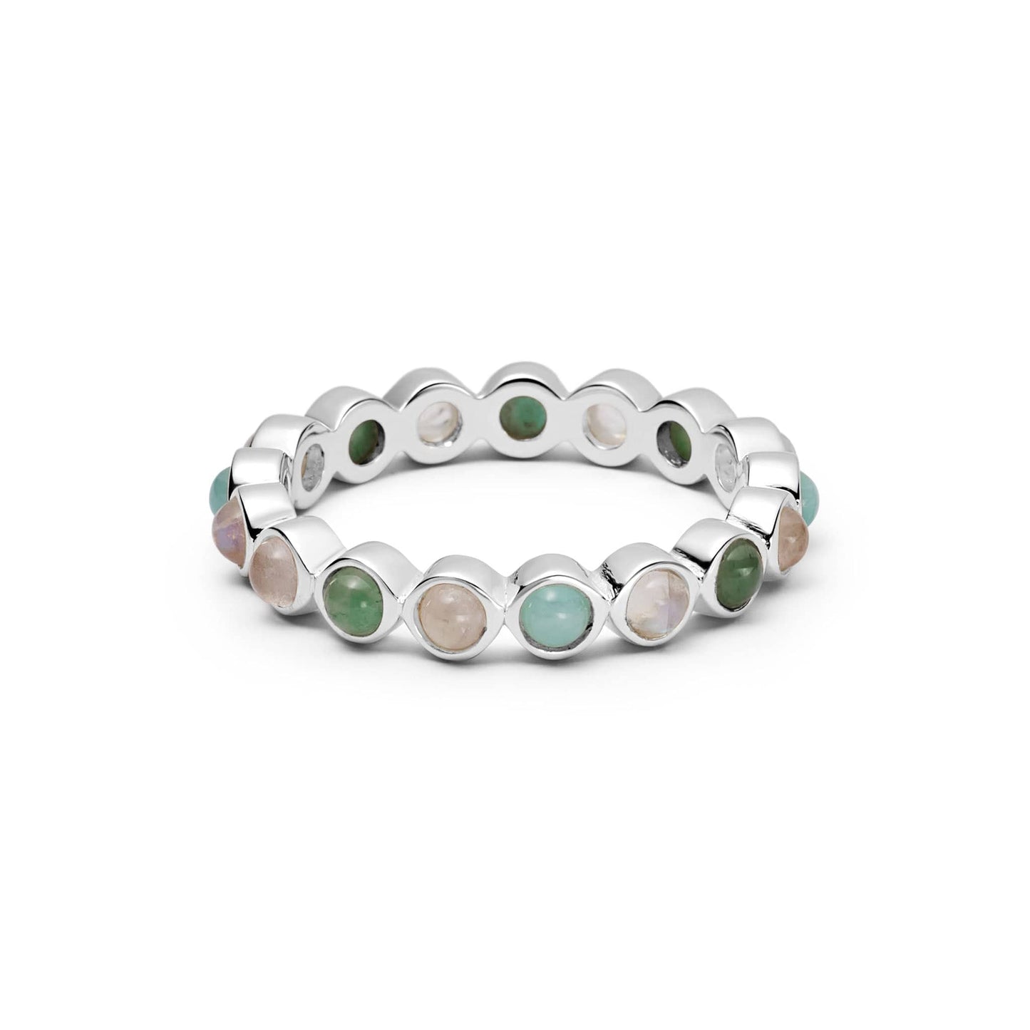Mixed Gemstone Tennis Ring Sterling Silver