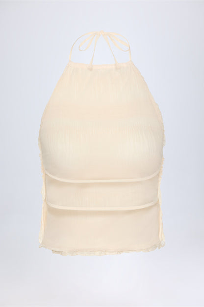 Ruffled High-Neck Backless Top in Ivory