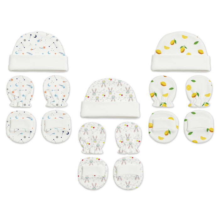 New Born Baby Cap Mitten Bootie Set | Pack of 3 | Mixed Design