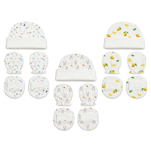New Born Baby Cap Mitten Bootie Set | Pack of 3 | Mixed Design