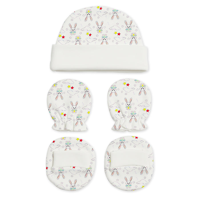 New Born Baby Cap Mitten Bootie Set | Pack of 3 | Mixed Design