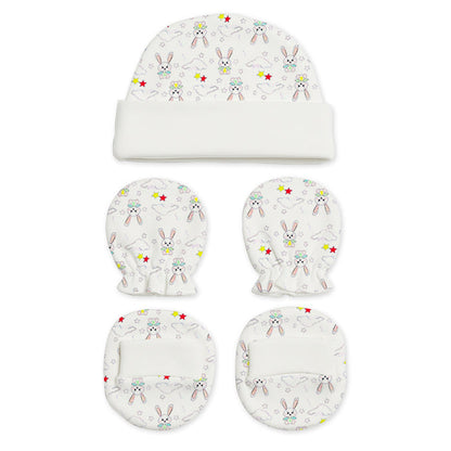 New Born Baby Cap Mitten Bootie Set | Pack of 3 | Mixed Design
