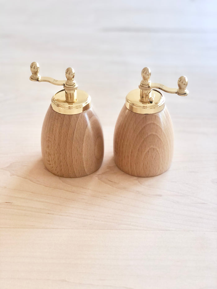 wood salt and pepper mills with brass