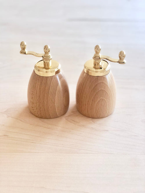 wood salt and pepper mills with brass