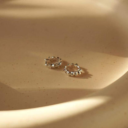 Studded Huggie Hoop Earrings Sterling Silver
