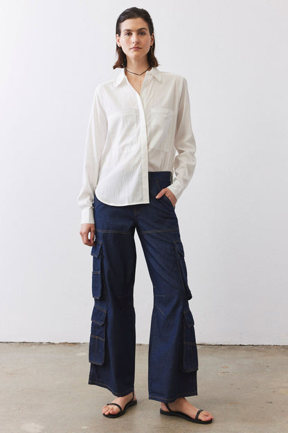 The Petite Off Duty Light Denim Cargo Pants