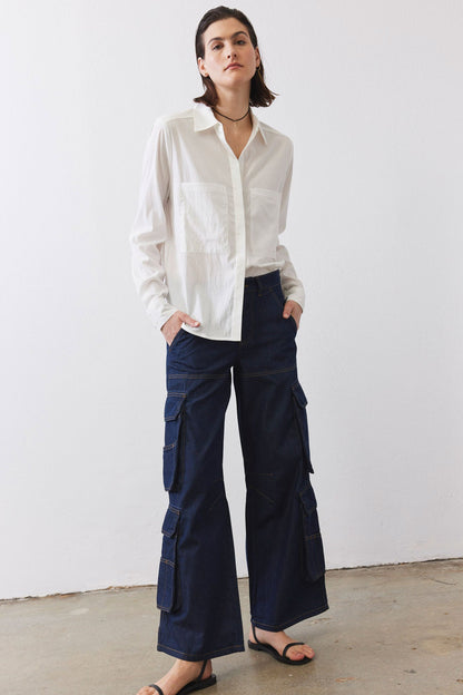 The Petite Off Duty Light Denim Cargo Pants