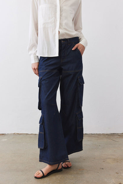 The Petite Off Duty Light Denim Cargo Pants