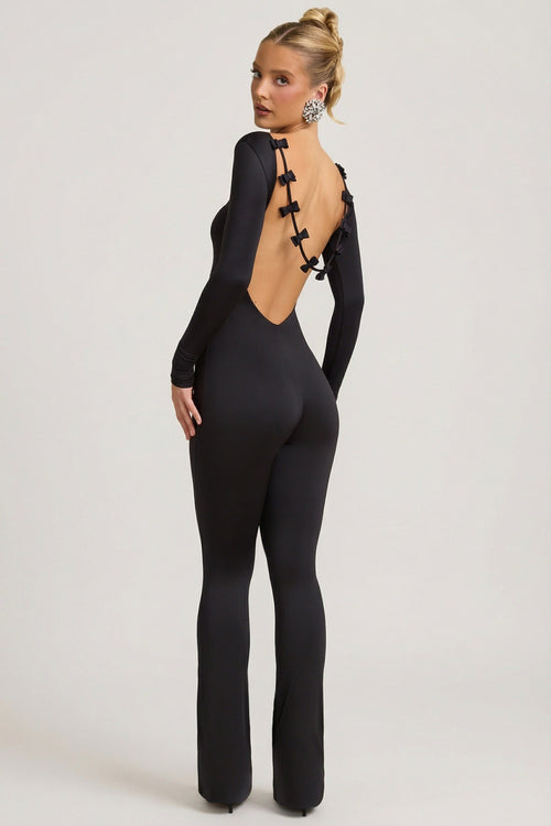 Slinky Jersey Bow-Detail Jumpsuit in Black