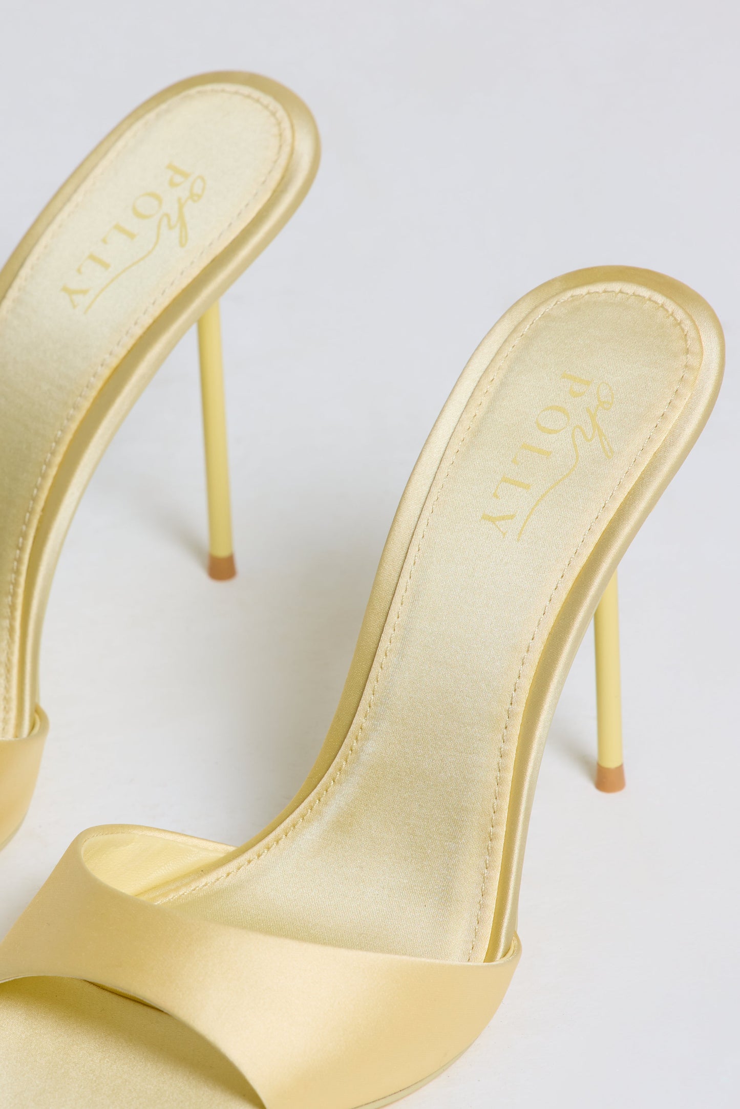 Satin Heeled Mule Sandal in Butter Yellow