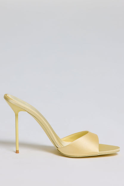 Satin Heeled Mule Sandal in Butter Yellow