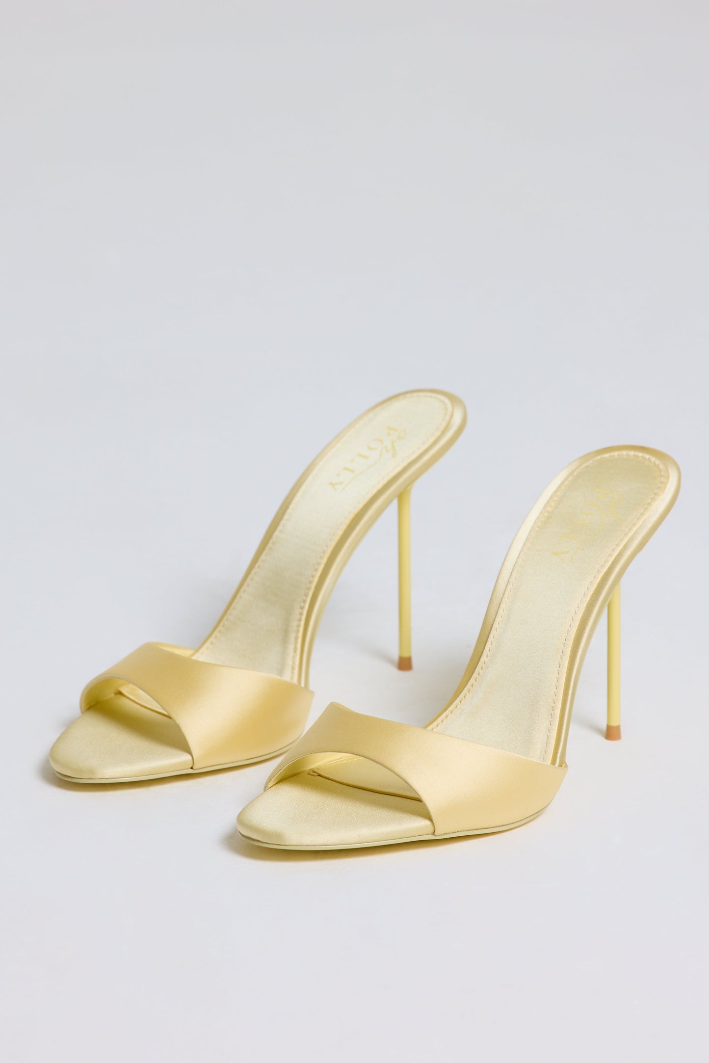 Satin Heeled Mule Sandal in Butter Yellow