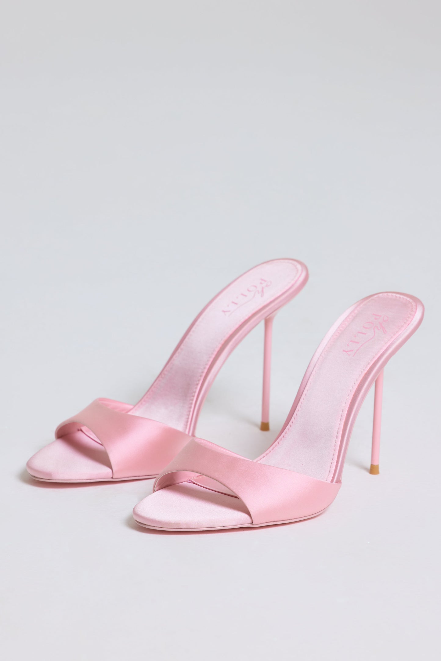 Satin Heeled Mule Sandal in Soft Pink